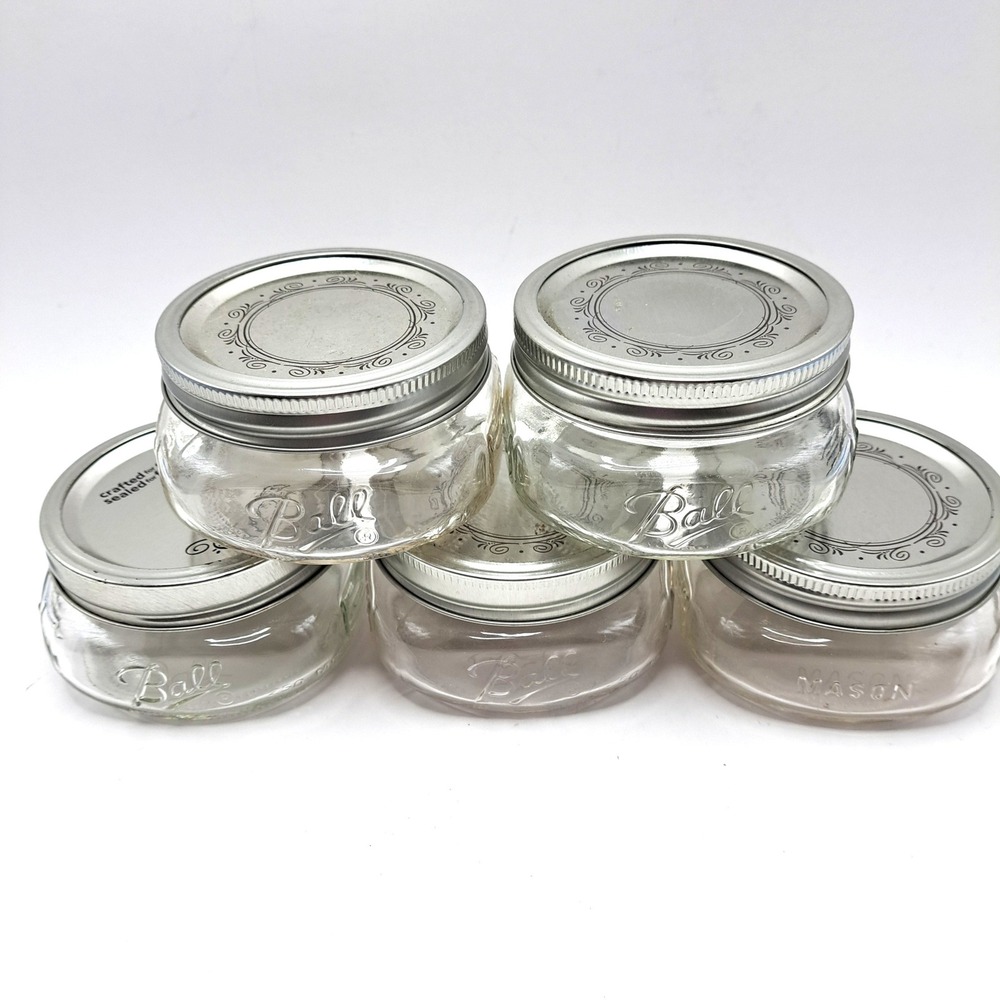 Ball‎ Mason Jars 5 Pack Wide Mouth 8oz Clear Glass Lids Canning Kitchen Storage
